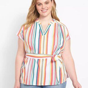 Lane Bryant Colorful Stripes Classic Popover Top With Belt in Size 18/20 (2X)